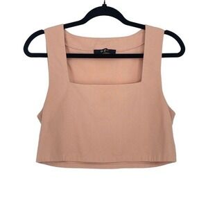 OPT Womens Square Neck Sleeveless Linen Coquette Quiet‎ Luxury Blush Crop Top S